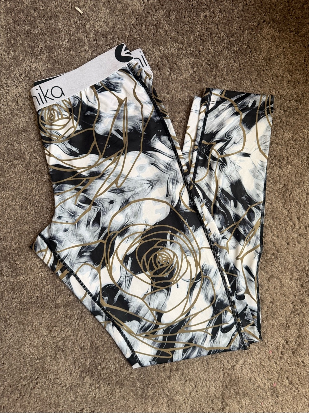 ethika Black White Gold Abstract Logo Waistband Leggings